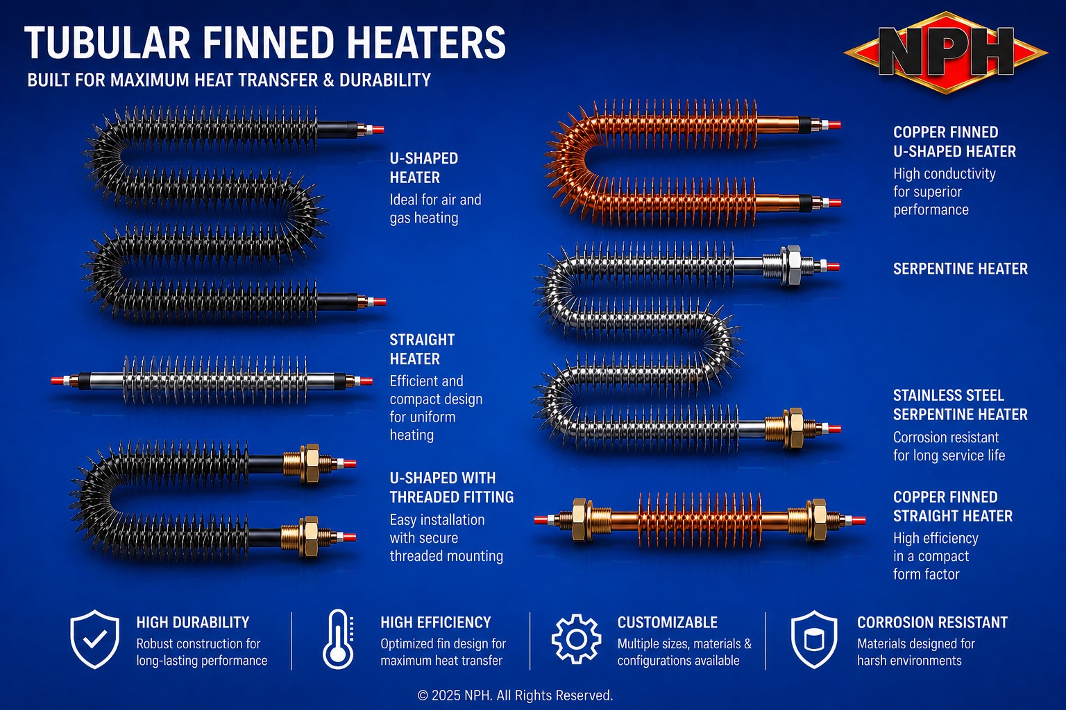 Tubular Finned Heaters with Bulk Head and Post Terminal Fittings